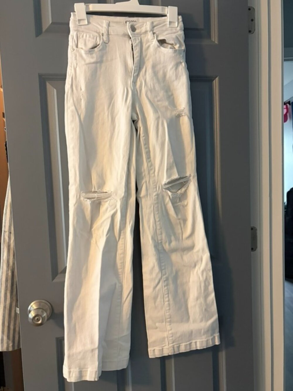 Insane Gene women’s white distressed wide leg jeans